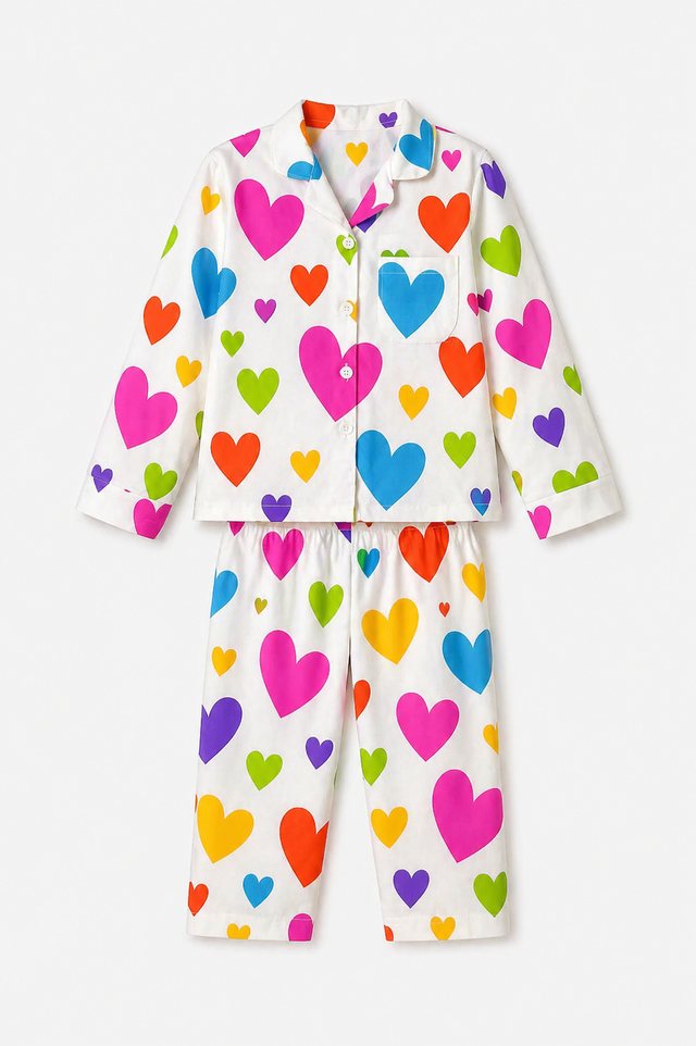 Girl wearing Anaario Multi-Coloured Heart Night Suit