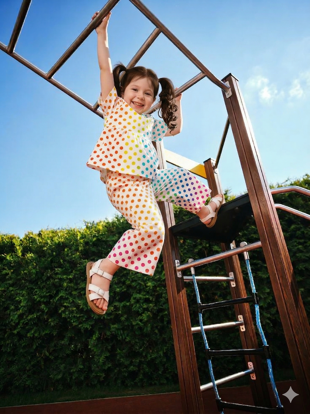 Girl wearing Anaario Multi-Coloured Polka Co-ord Set