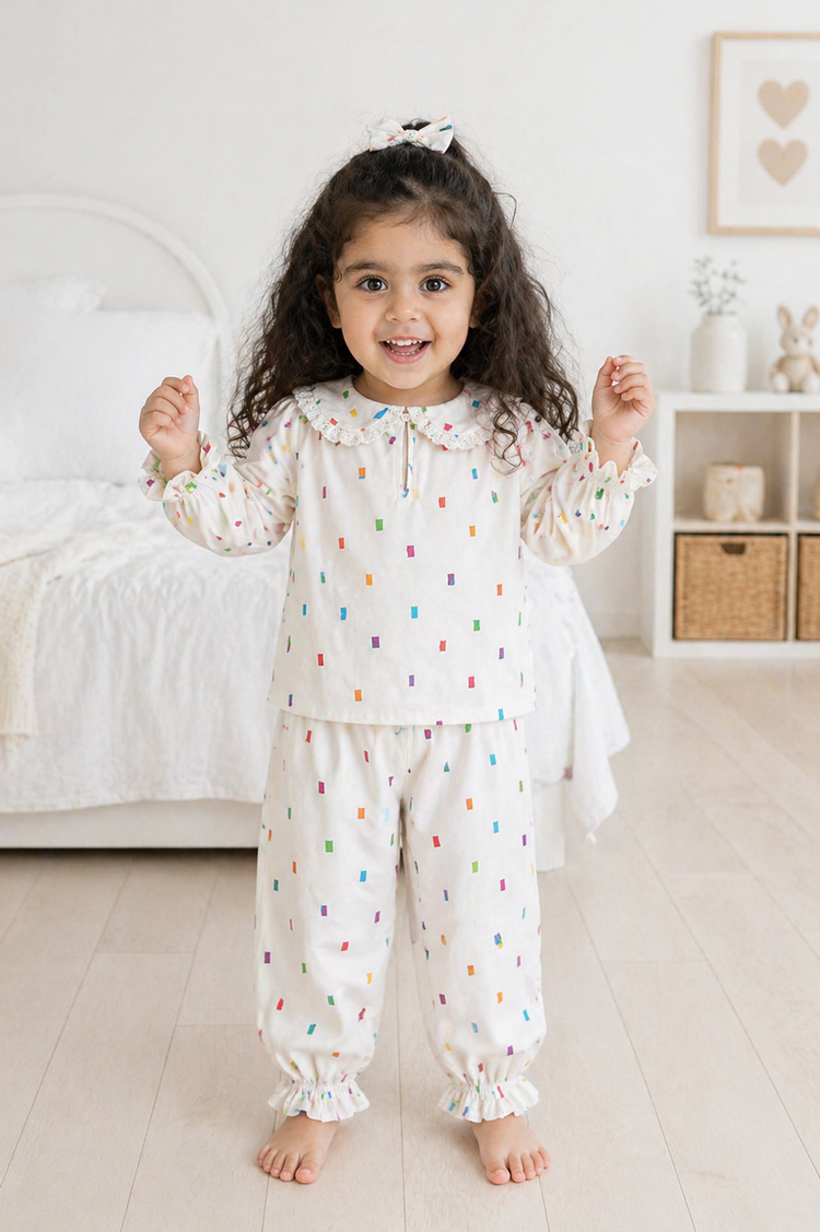 Girl wearing Anaario Multi-Coloured Squares Night Suit