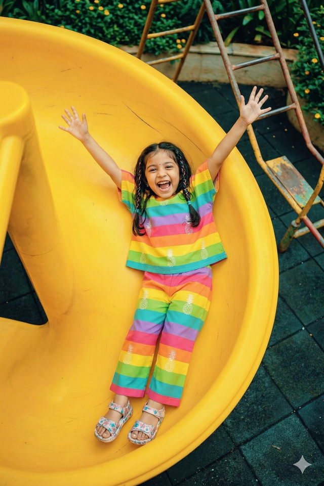 Girl wearing Anaario Multi-Coloured Stripes Co-ord Set
