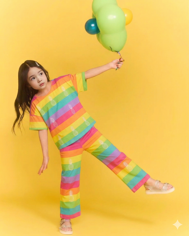 Girl wearing Anaario Multi-Coloured Stripes Co-ord Set