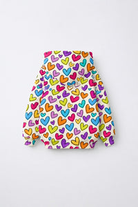 Multi Hearts Hooded Barrel Pant Set flat lay by Anaario