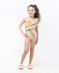 Multicolored Pinstripes Tropical Squeeze Maillots