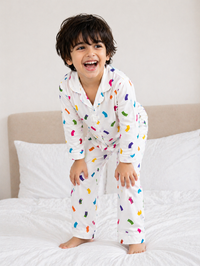 Boy wearing Anaario Multicolored Wriggly Beans Night Suit