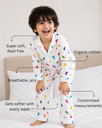 Boy wearing Anaario Multicolored Wriggly Beans Night Suit