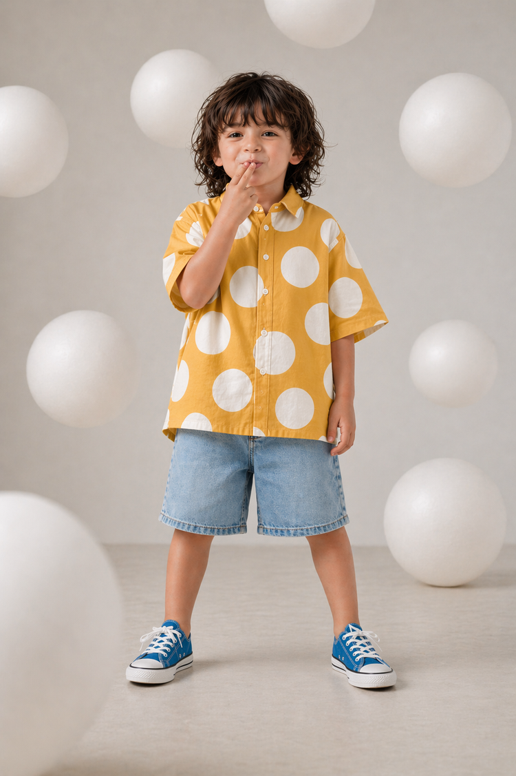 Boy wearing Anaario Mustard Dot Oversized Shirt