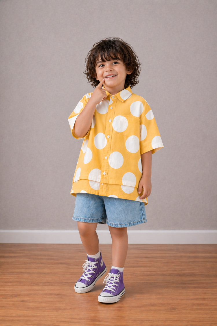 Boy wearing Anaario Mustard Dot Oversized Shirt