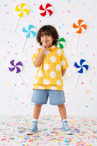 Boy wearing Anaario Mustard Dot Oversized Shirt