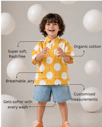 Boy wearing Anaario Mustard Dot Oversized Shirt