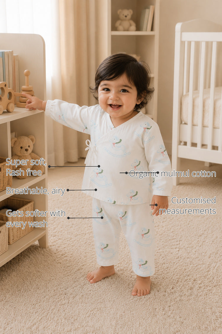 Rocking Horse Wrap Baby Co-ord Set features