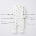 Blue Elephant Bamboo Baby Sleepsuit – Zip Romper Onesie features
