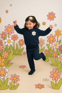 Navy Blue Flower Fleece Set