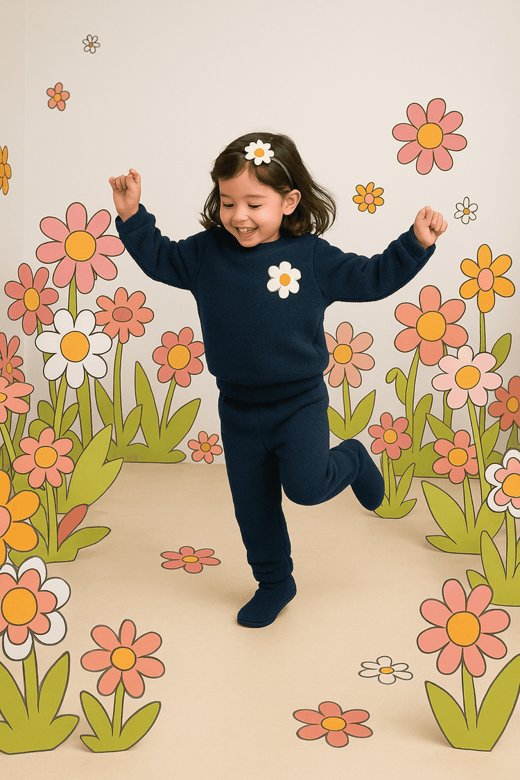 Navy Blue Flower Fleece Set