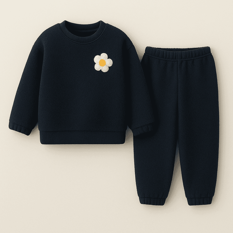 Navy Blue Flower Fleece Set