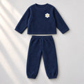 Navy Blue Flower Fleece Set top and bottom by Anaario