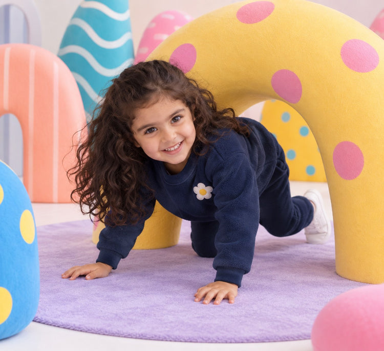 Navy Blue Flower Fleece Set on child by Anaario – winter fleecewear