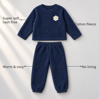 Navy Blue Flower Fleece Set feature highlights by Anaario – super soft, warm cotton fleece, no lining