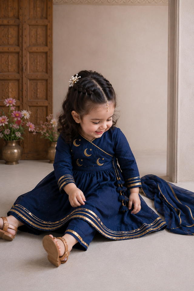 Indian Navy Blue Moon-Star Angrakha Set - Anaario - Image 1
