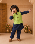 Navy Dragonfly-Motif Waistcoat Set (Lime Waistcoat) - lifestyle photo, archway backdrop
