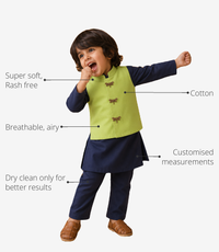 Anaario Navy Dragonfly-Motif Boys' Waistcoat Set (Lime Waistcoat) key features