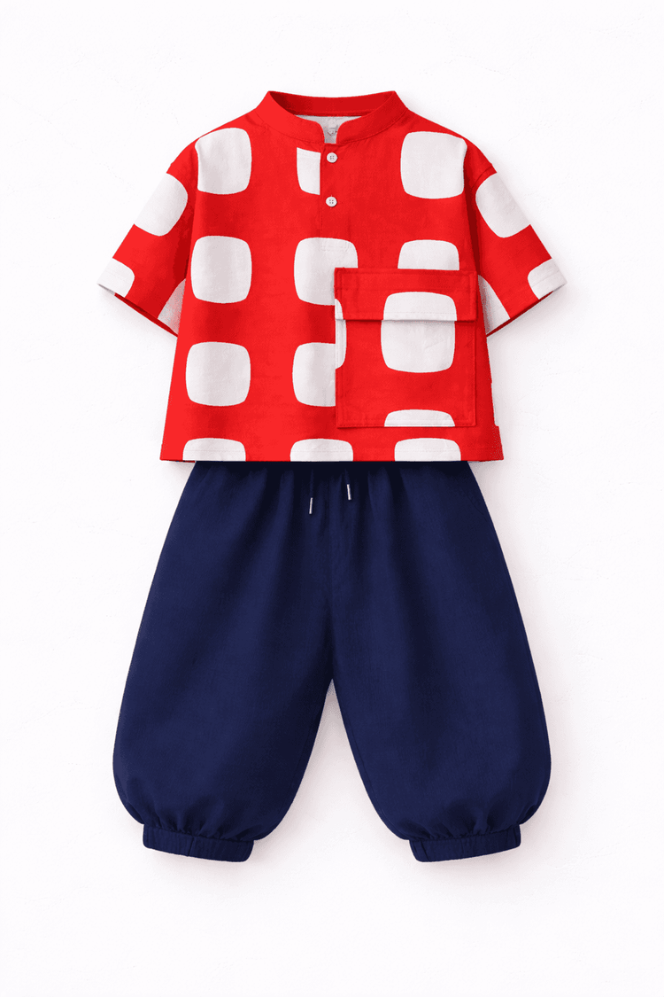 Boy wearing Anaario Red Rhythm Pocket Co-ord Set