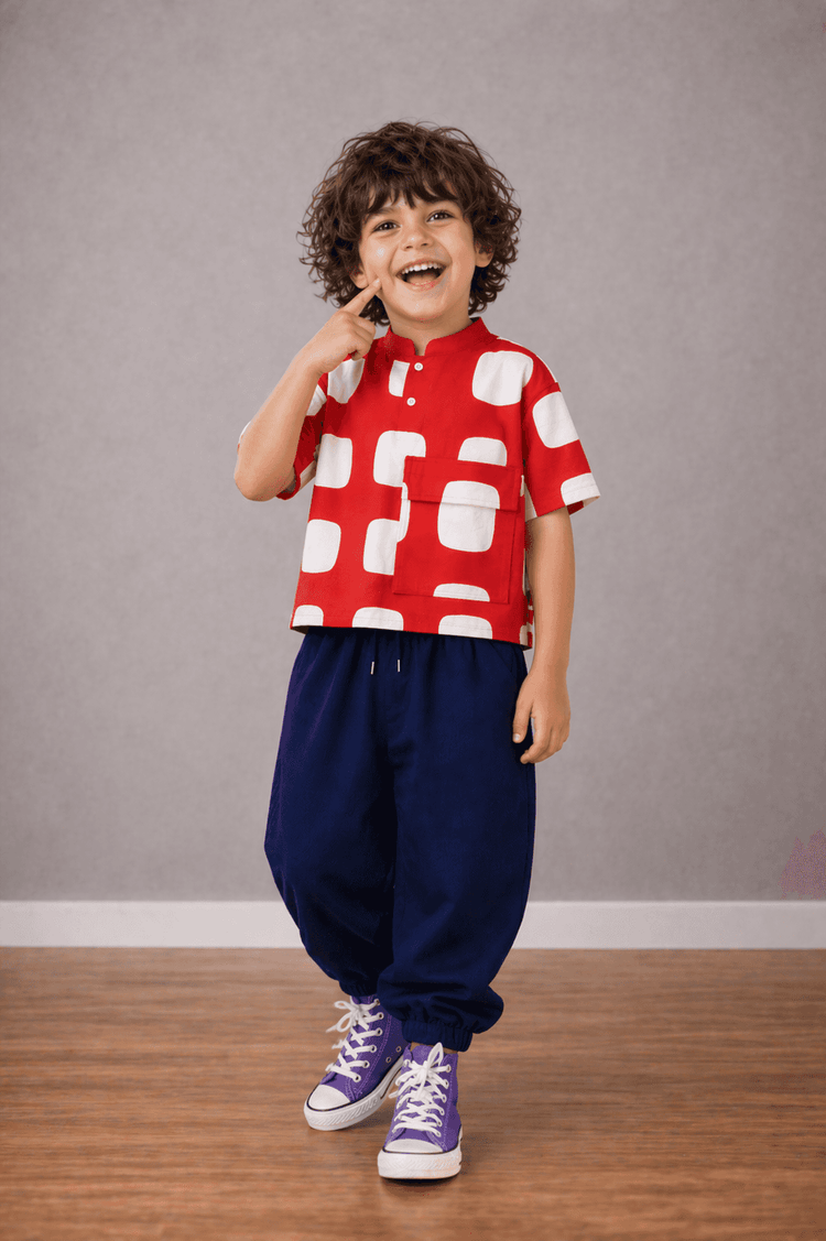 Boy wearing Anaario Red Rhythm Pocket Co-ord Set