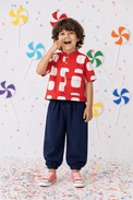 Boy wearing Anaario Red Rhythm Pocket Co-ord Set