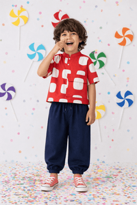 Boy wearing Anaario Red Rhythm Pocket Co-ord Set
