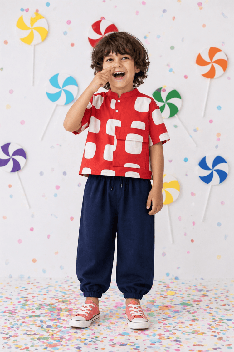 Boy wearing Anaario Red Rhythm Pocket Co-ord Set