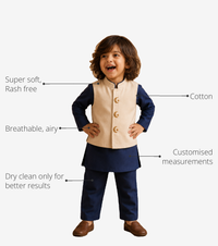 Anaario Navy Moon-Star Boys' Waistcoat Set (Cream Waistcoat) key features