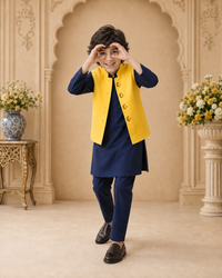 Navy moon and star waistcoat set with yellow waistcoat by Anaario