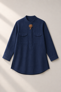 Navy Palm-Motif Kurta Set - kurta flat lay