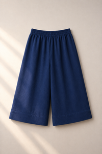 Navy Palm-Motif Kurta Set - pants flat lay