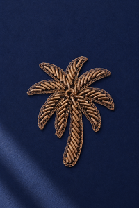 Navy Palm-Motif Kurta Set - palm brooch detail