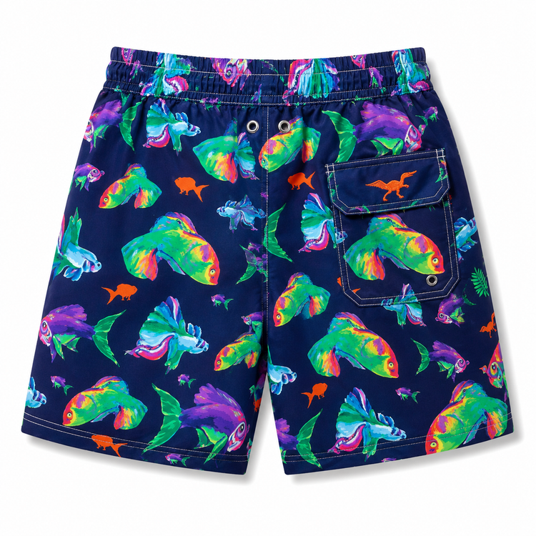 Boy wearing Anaario Neon Fish Shorts