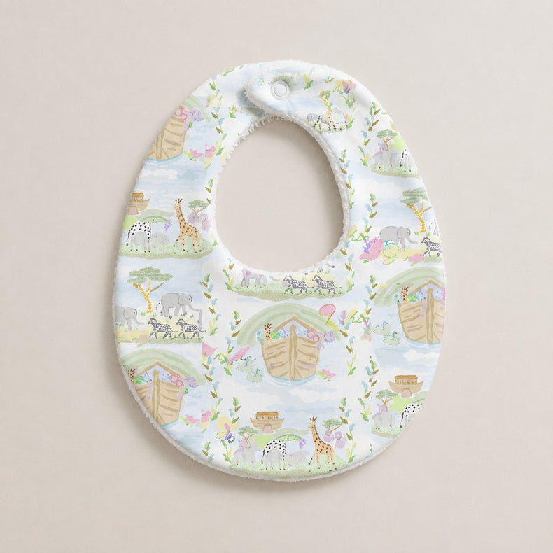 Noah's Ark bamboo baby bib — noah's ark print, soft bamboo cotton
