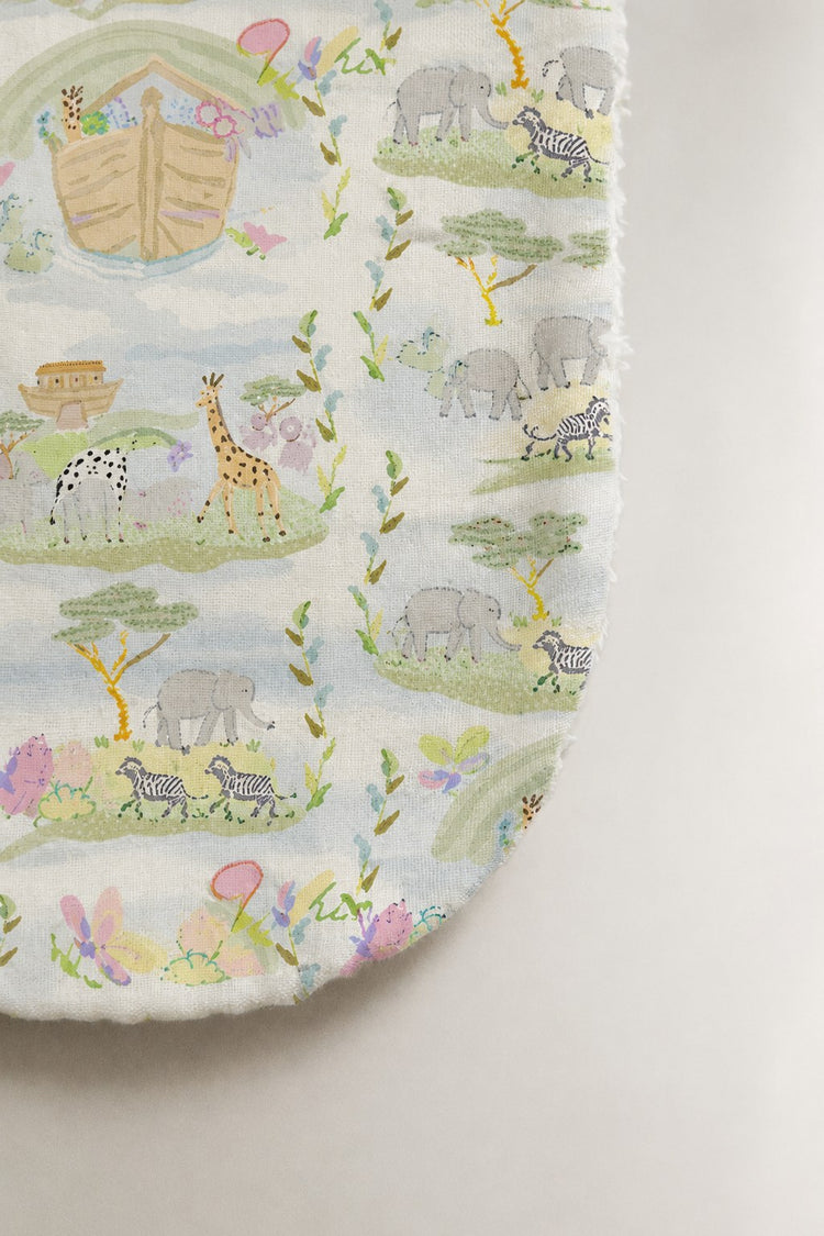 Noah's Ark bamboo baby burp cloth — print detail