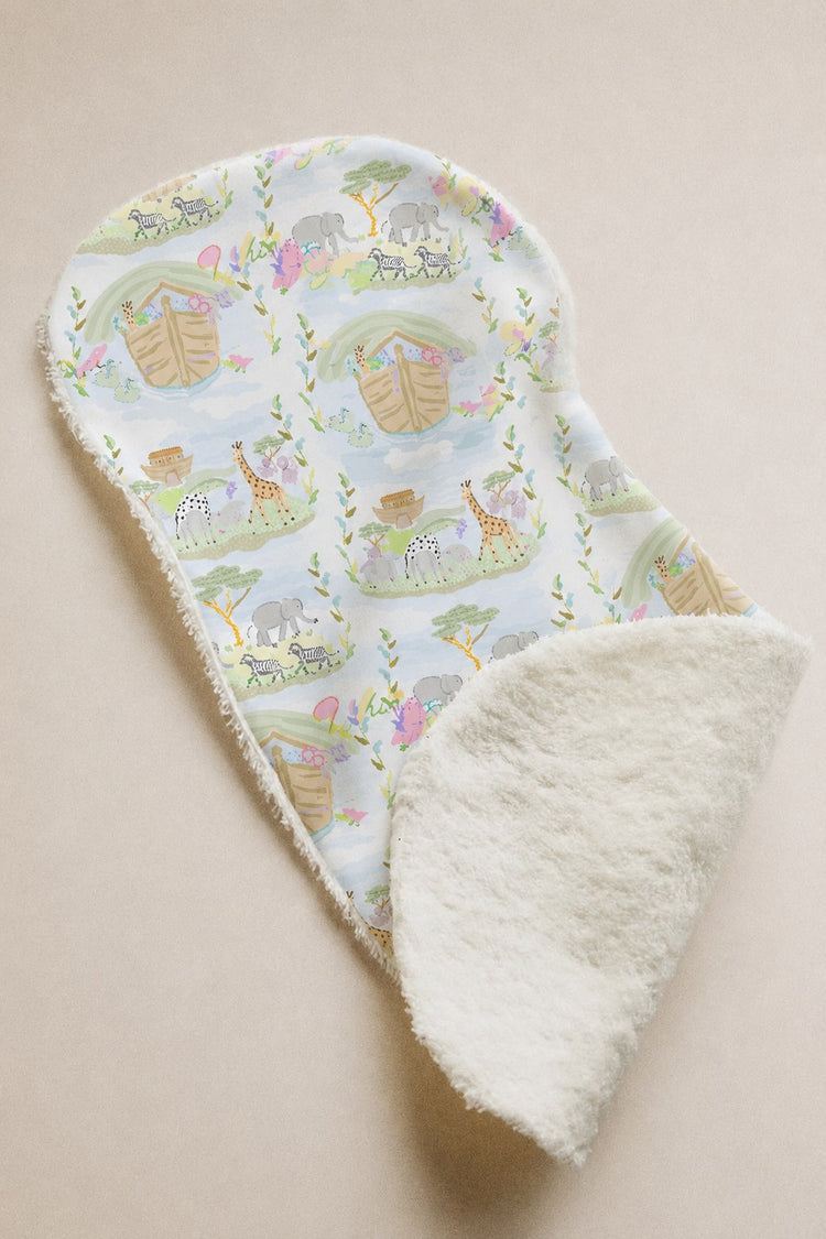 Noah's Ark bamboo baby burp cloth — soft bamboo cotton flatlay