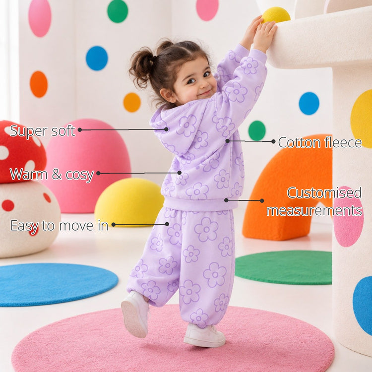 Lavender Flowers Hooded Girls' Barrel Pant Set features