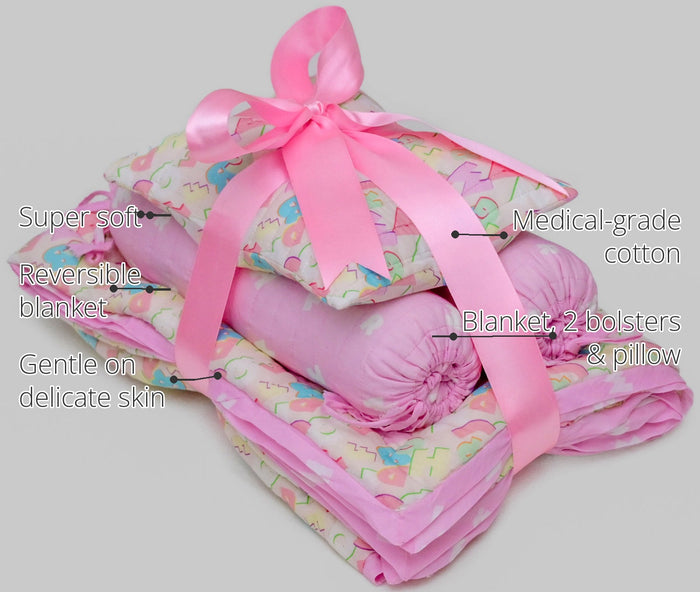 Snuggles and Cuddles Baby Blanket Gift Bundle (Multicoloured pastel alphabets) features
