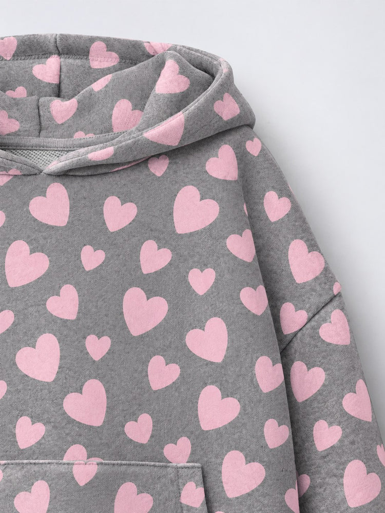 Pink & Grey Hearts Hooded Jogger Set flat lay by Anaario