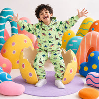Green Dinosaur Hooded Jogger Set on boy by Anaario – winter kidswear