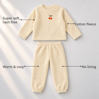 Off-white Cherry Fleece Set feature highlights by Anaario – super soft, warm cotton fleece, no lining