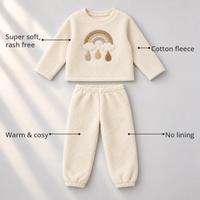 Off-white Rainbow Fleece Set feature highlights by Anaario – super soft, warm cotton fleece, no lining