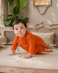 Orange Rabbit-Motif Oversized Baby Kurta Set features