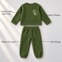 Olive Green Dino Fleece Set feature highlights by Anaario – super soft, warm cotton fleece, no lining