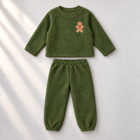 Olive Green Gingerbread Fleece Set top and bottom by Anaario