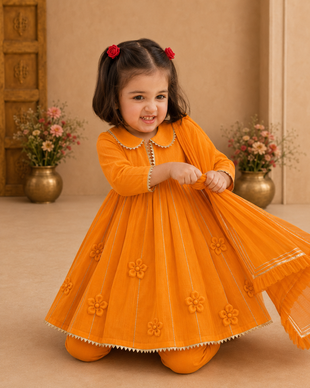 Indian Orange Anarkali Set - Anaario - Image 1