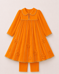 Indian Orange Anarkali Set - Anaario - Image 3