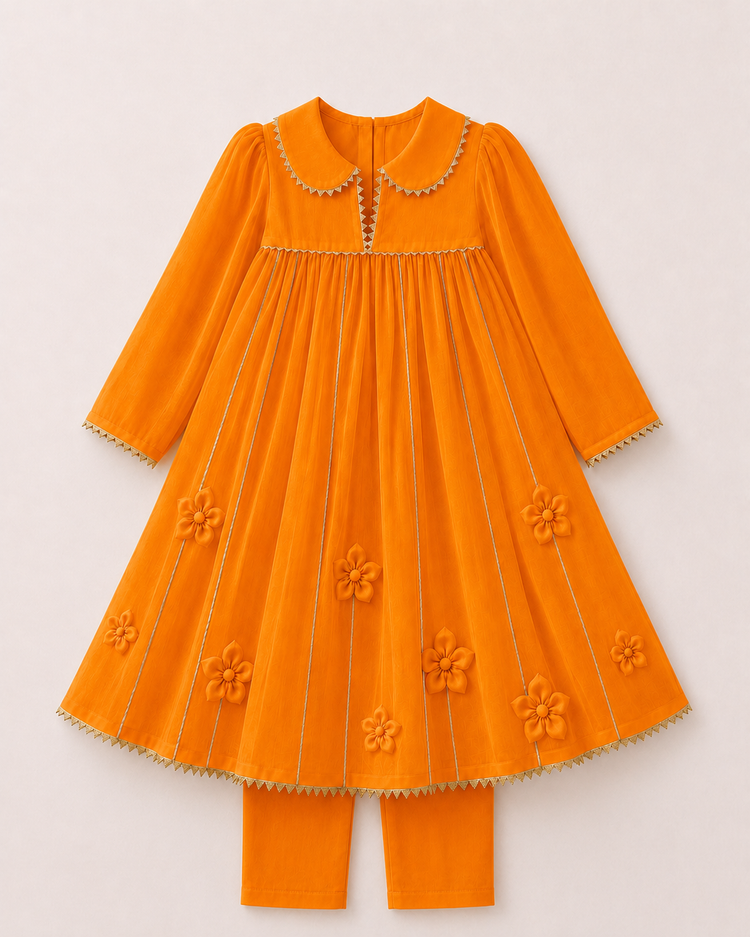 Indian Orange Anarkali Set - Anaario - Image 3